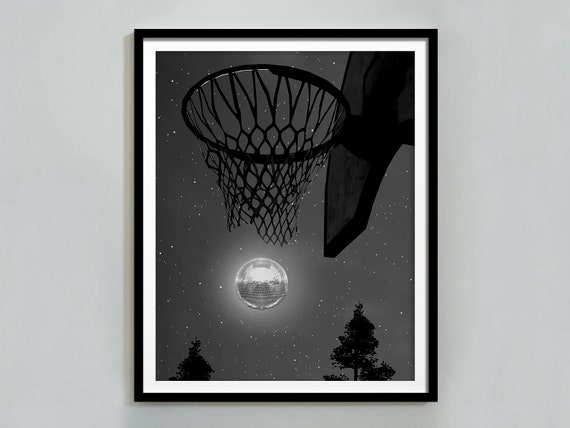 Funky Disco Basketball Poster, Trendy Bar Cart Art Print