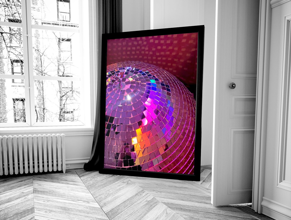 Purple Disco Ball Close Up Sparkling Party Nightlife Photo Poster - Image 4