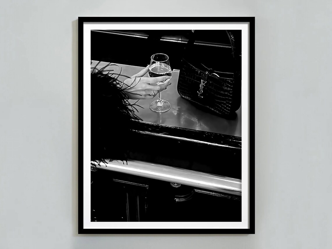 Designer Wine Glass Bar Close Up Luxury Black And White Fashion Poster