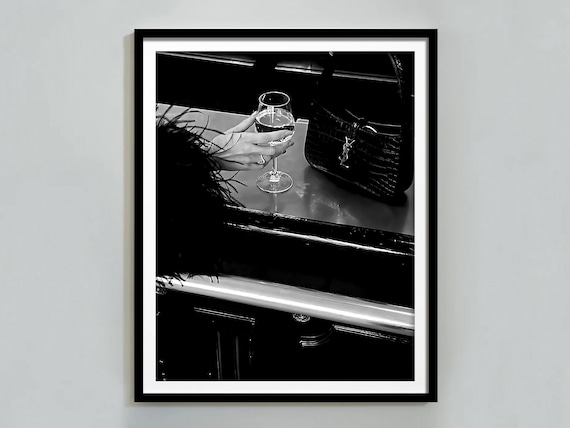 Designer Wine Glass Bar Close Up Luxury Black And White Fashion Poster