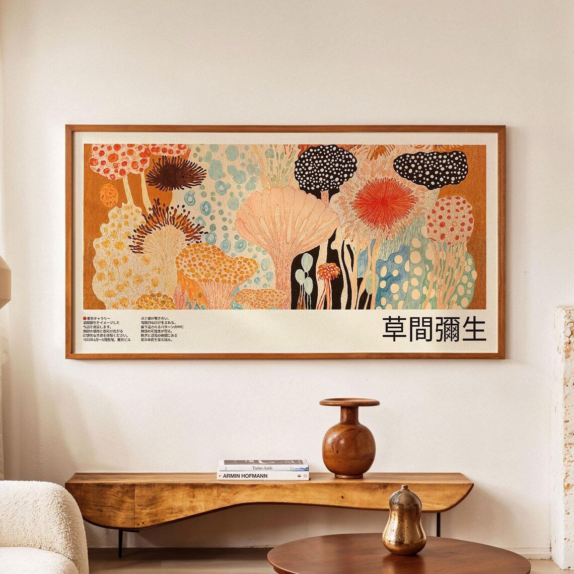 Yayoi Kusama-Inspired Floral Art Print, Japandi Style