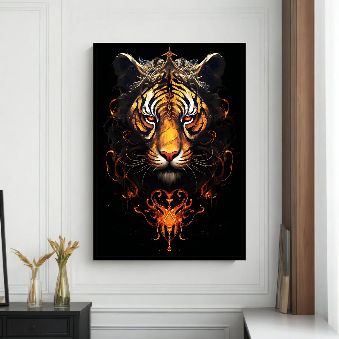 Fiery Geometric Tiger Painting, Bold Animal Art - Image 4