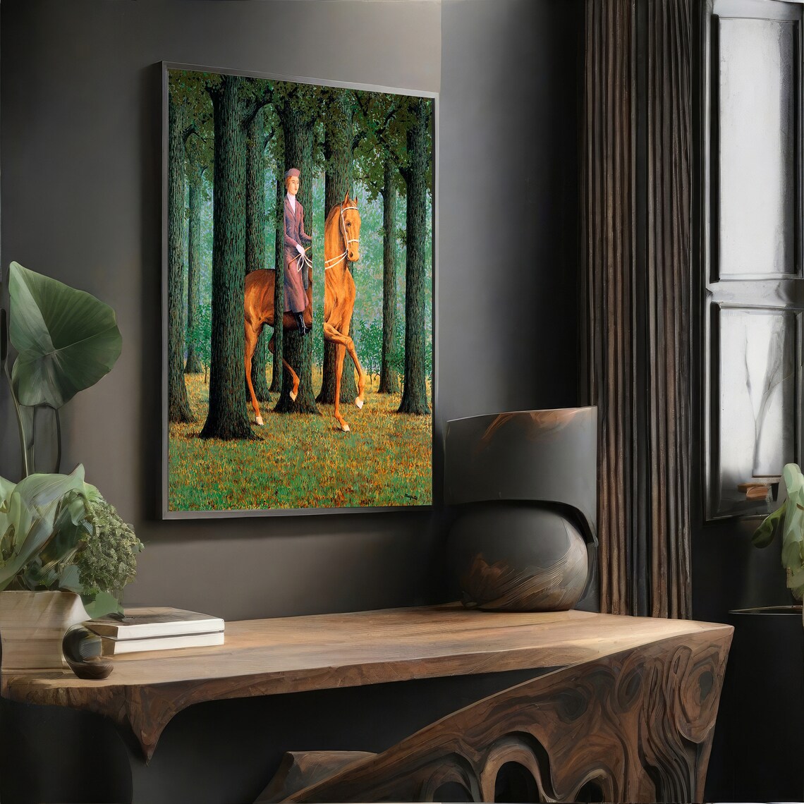 Magritte Inspired Horse And Rider In Forest Art Print