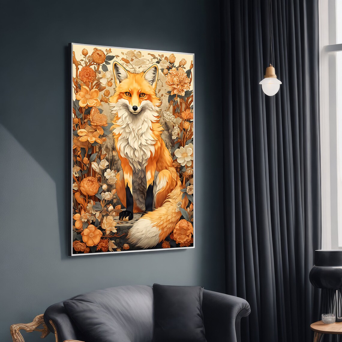 Charming Fox And Flowers Painting, Animal Lovers