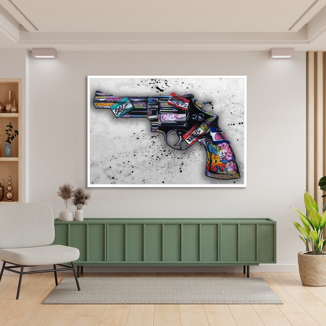 Graffiti Covered Revolver, Edgy Urban Decor - Image 2