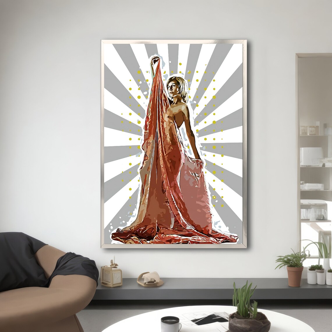 Radiant Nude Woman With Red Cloth, Modern Art - Image 3