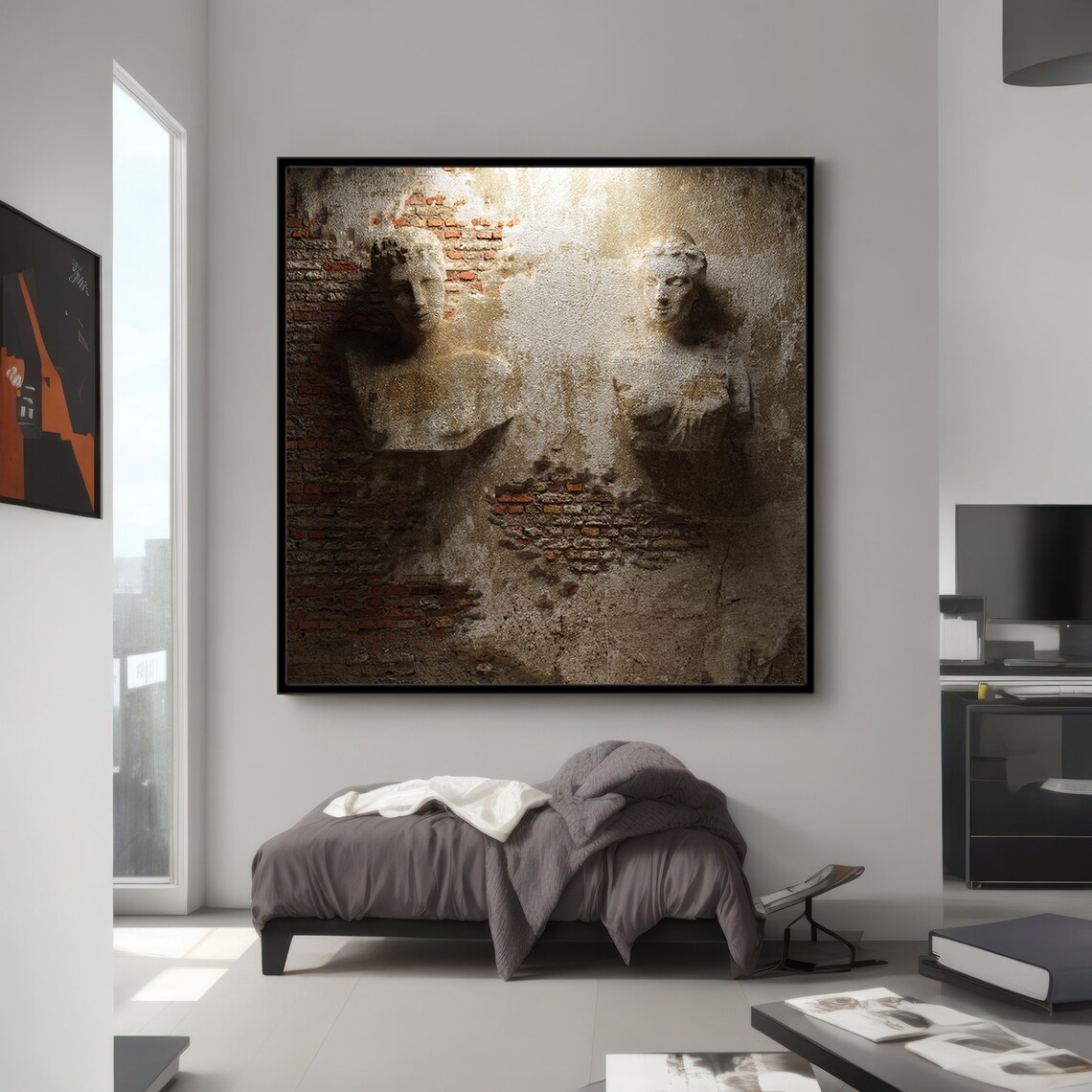 Ancient Wall Relief Sculpture, Rustic Busts - Image 2