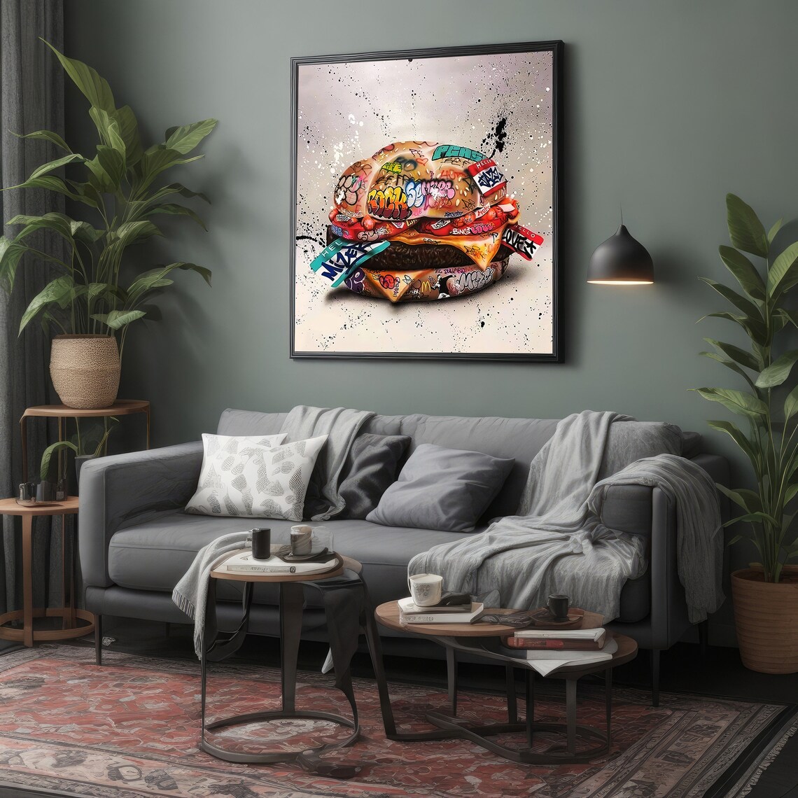 Bold Graffiti Burger, Vibrant Urban Pop Art