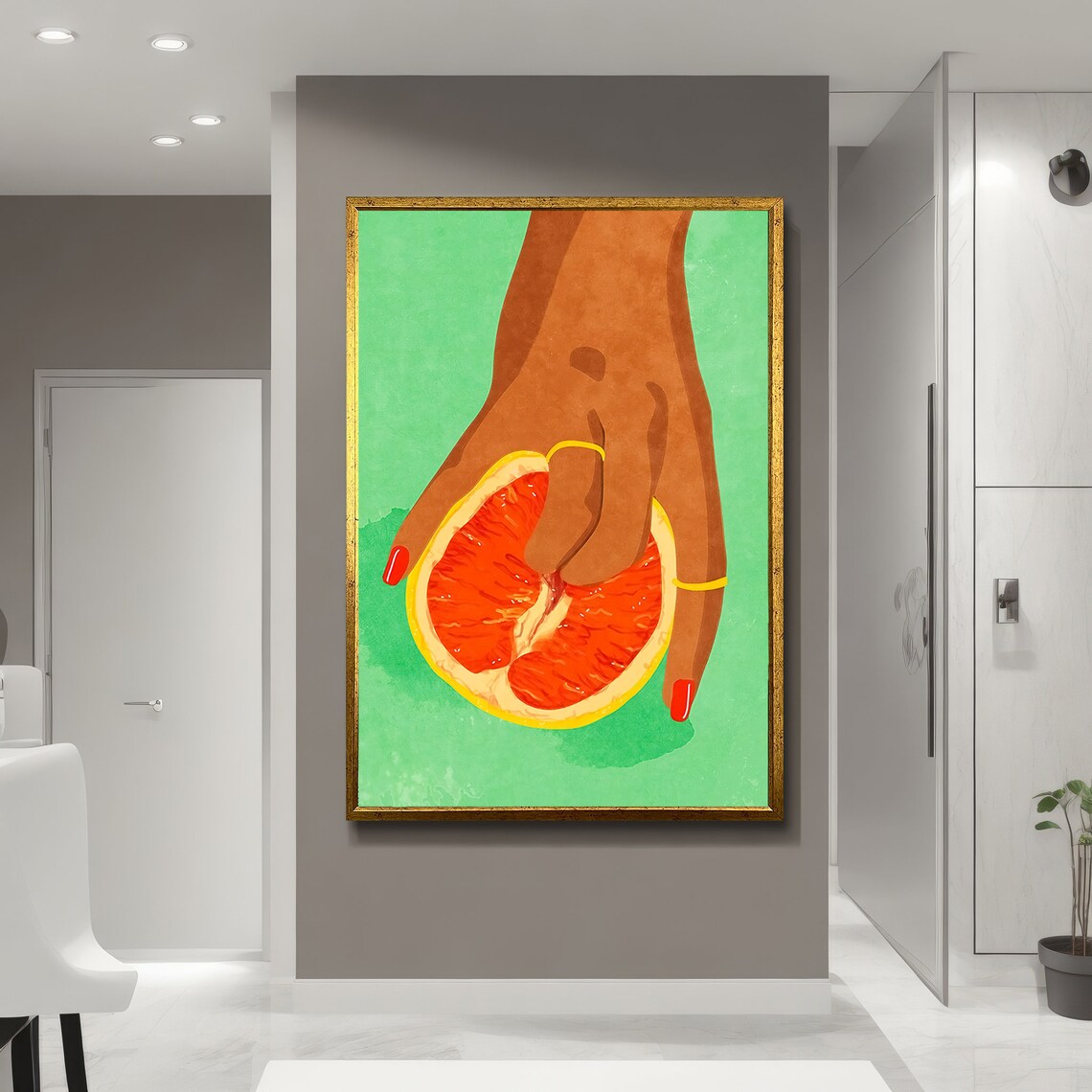 Grapefruit Hand Abstract, Colorful Modern Painting - Image 5
