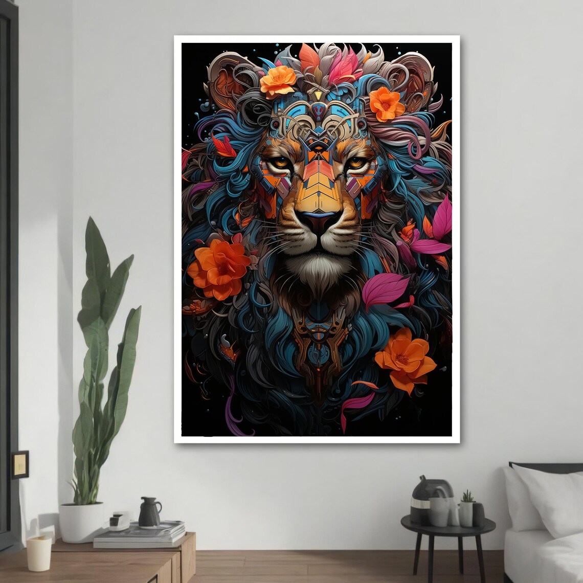 Geometric Lion Painting, Animal Art Gift - Image 2