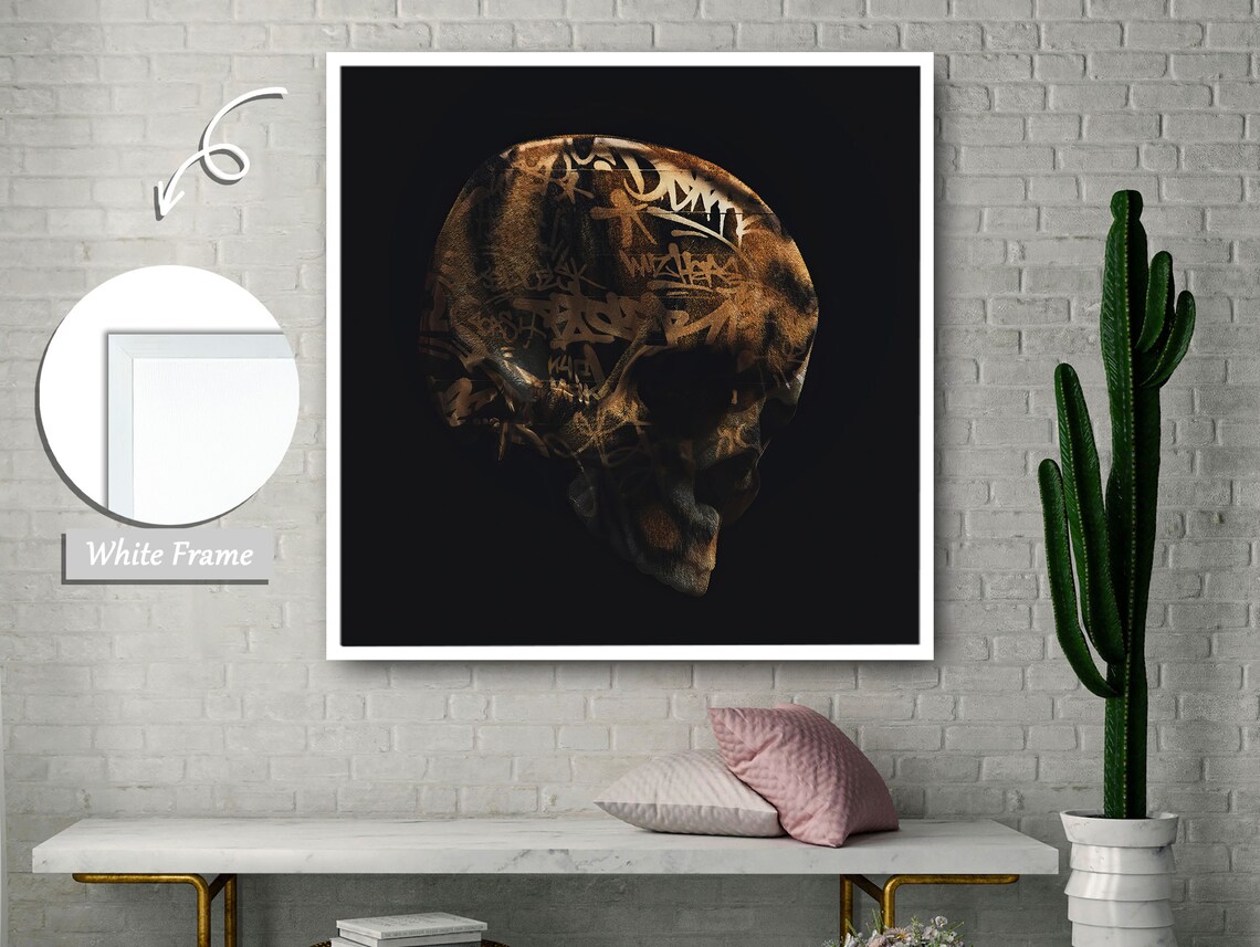Skull Art, Intricate Bronze Line Patterns - Image 3