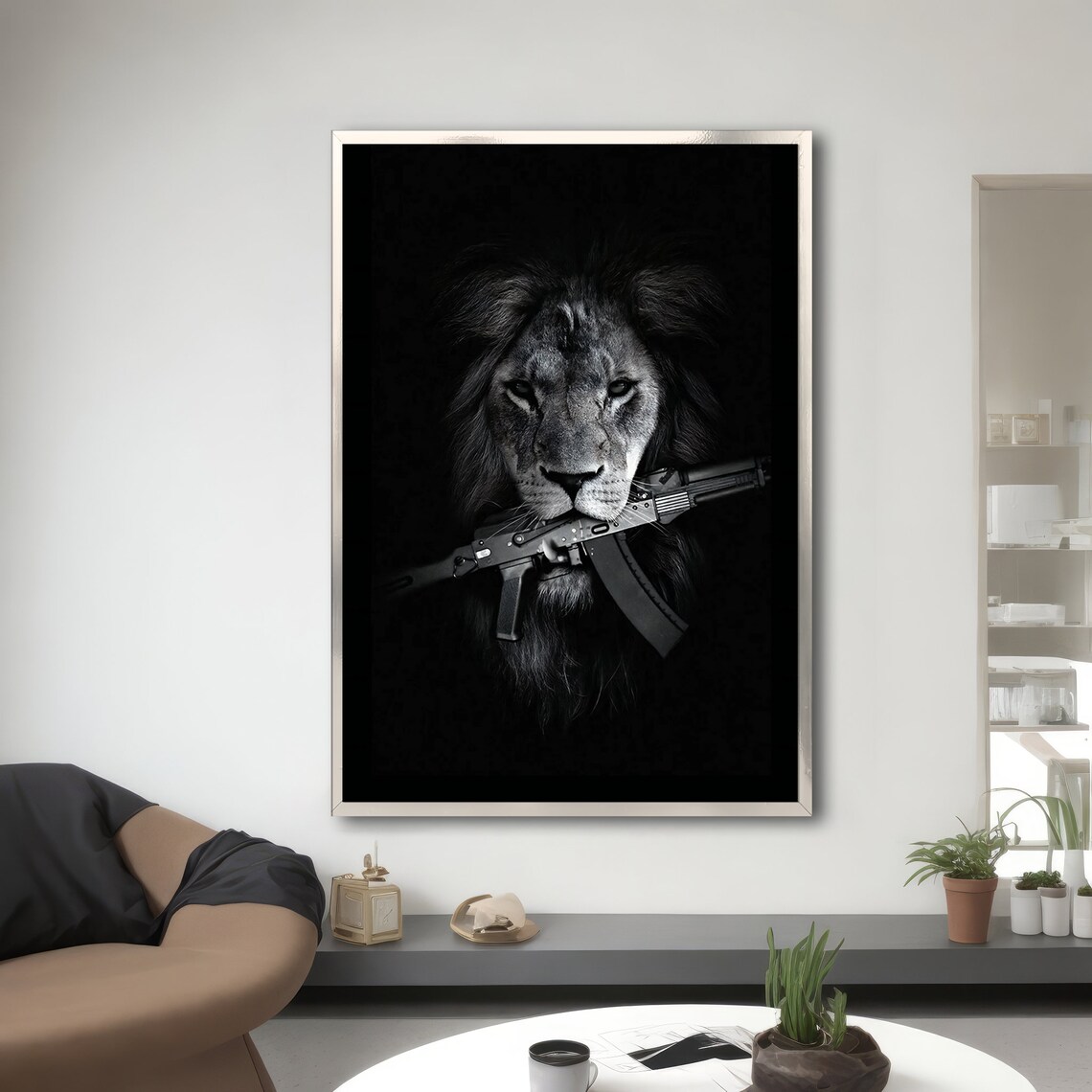 Bold Lion With Gun Painting, Modern Animal Art - Image 3