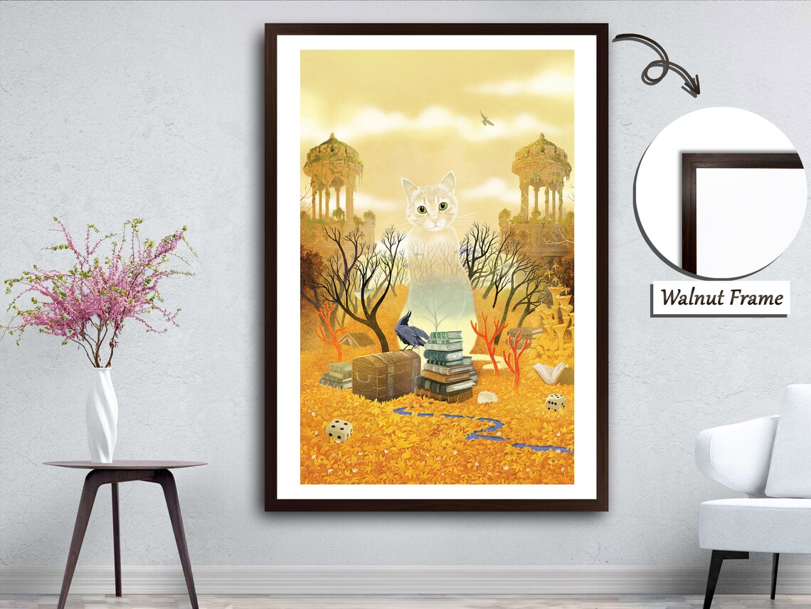 Transparent Cat In Autumn Forest, Contemporary Fall Artwork - Image 3