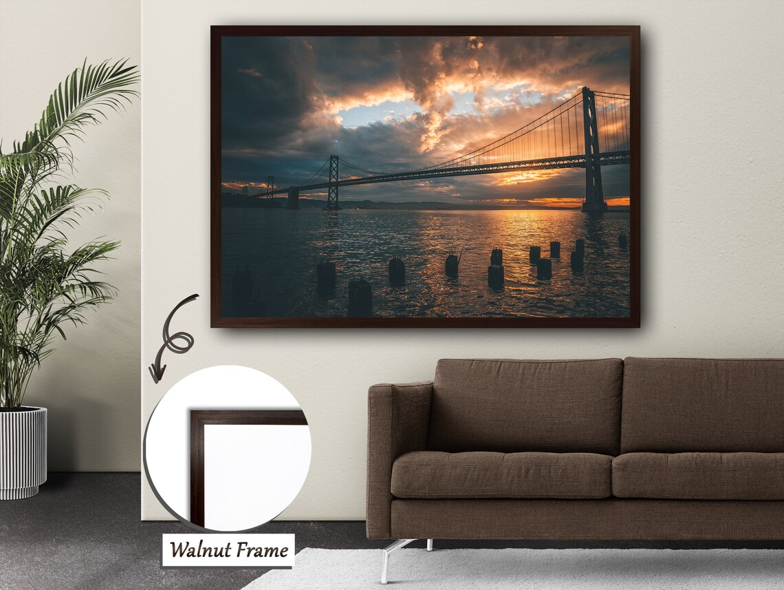 Cloudy Sunset Bridge Painting, Modern Landscape - Image 4