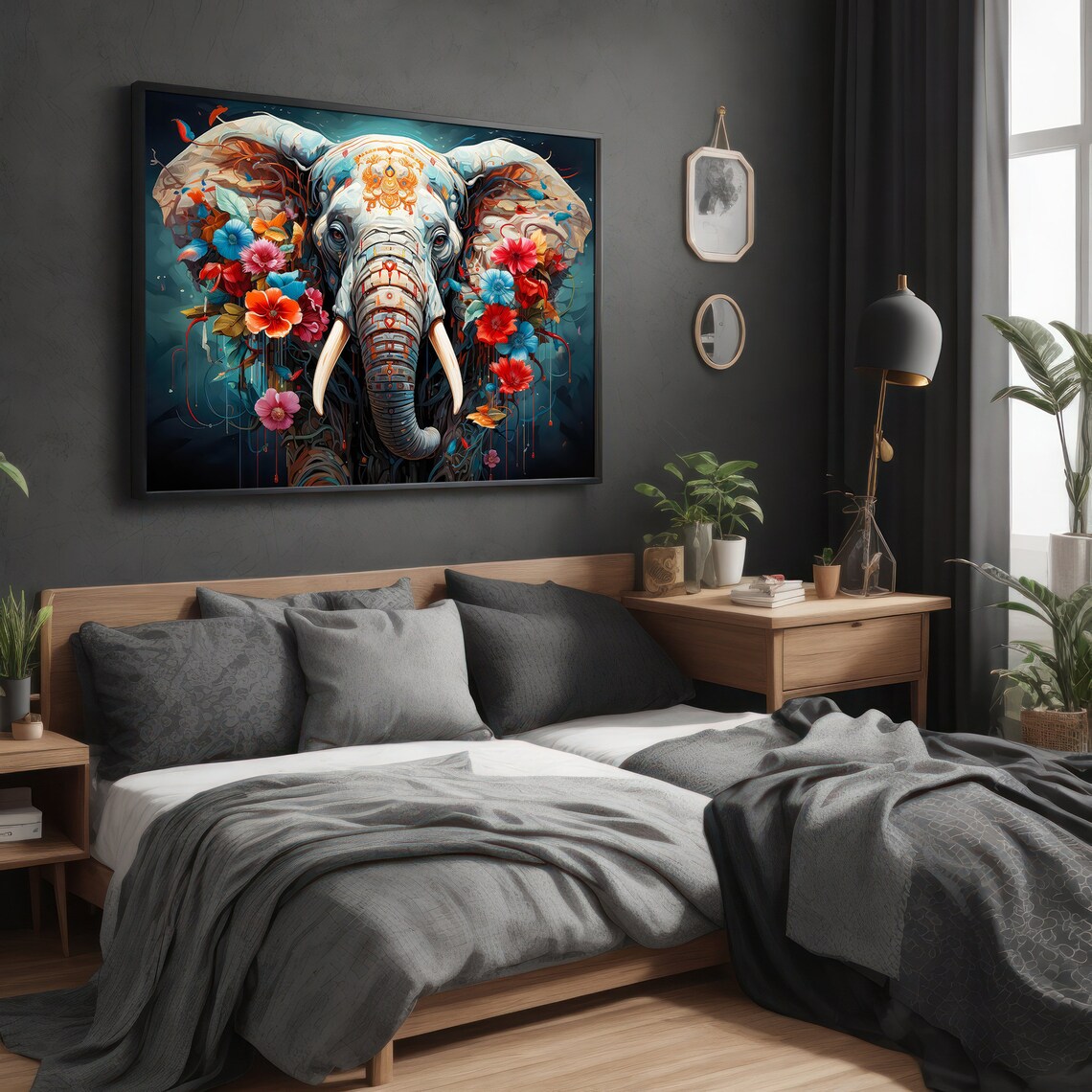 Ornate Elephant With Flowers, Animal Gift