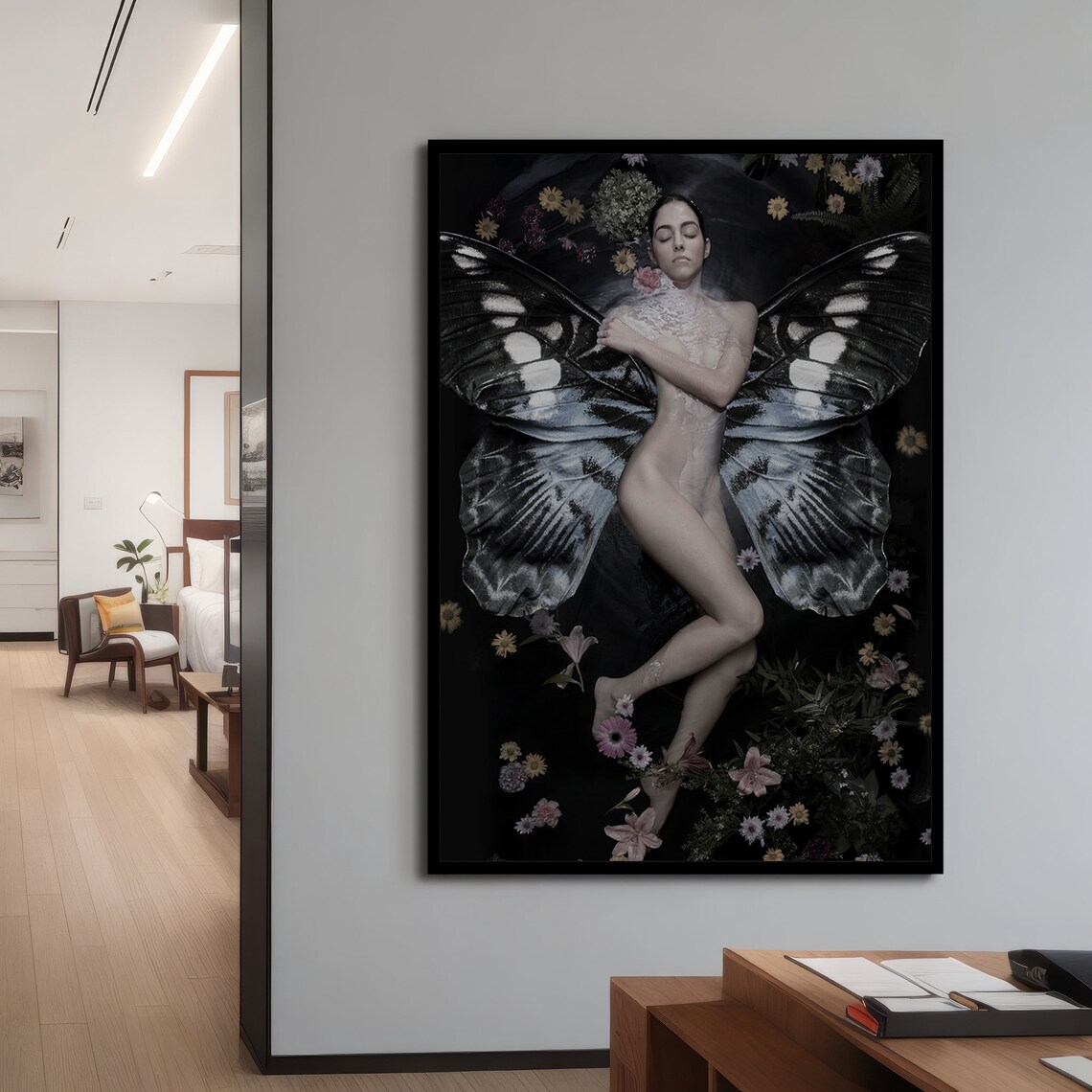 Butterfly Wings Nude Woman Ethereal Floral Art - Image 4