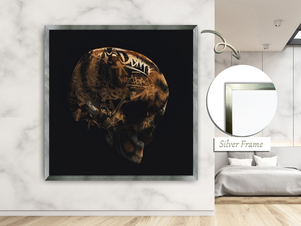 Skull Art, Intricate Bronze Line Patterns - Image 2