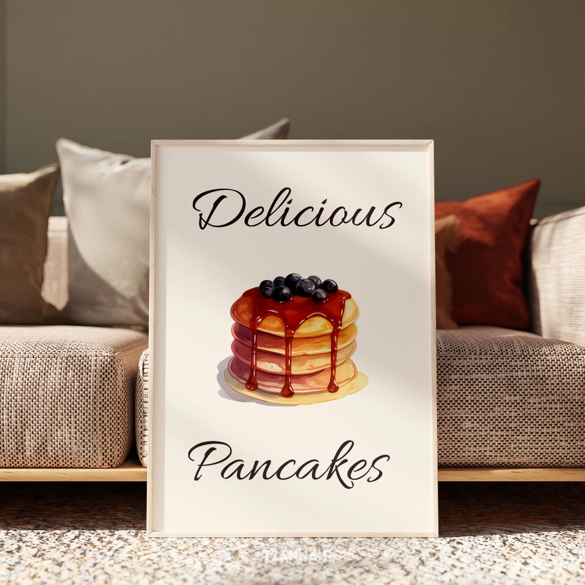 Delicious Pancakes Stack Syrup Blueberry Breakfast Art Poster