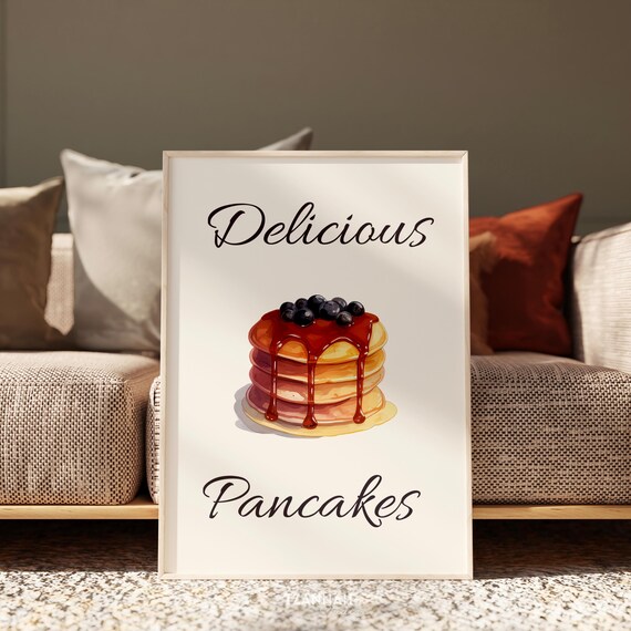 Delicious Pancakes Stack Syrup Blueberry Breakfast Art Poster