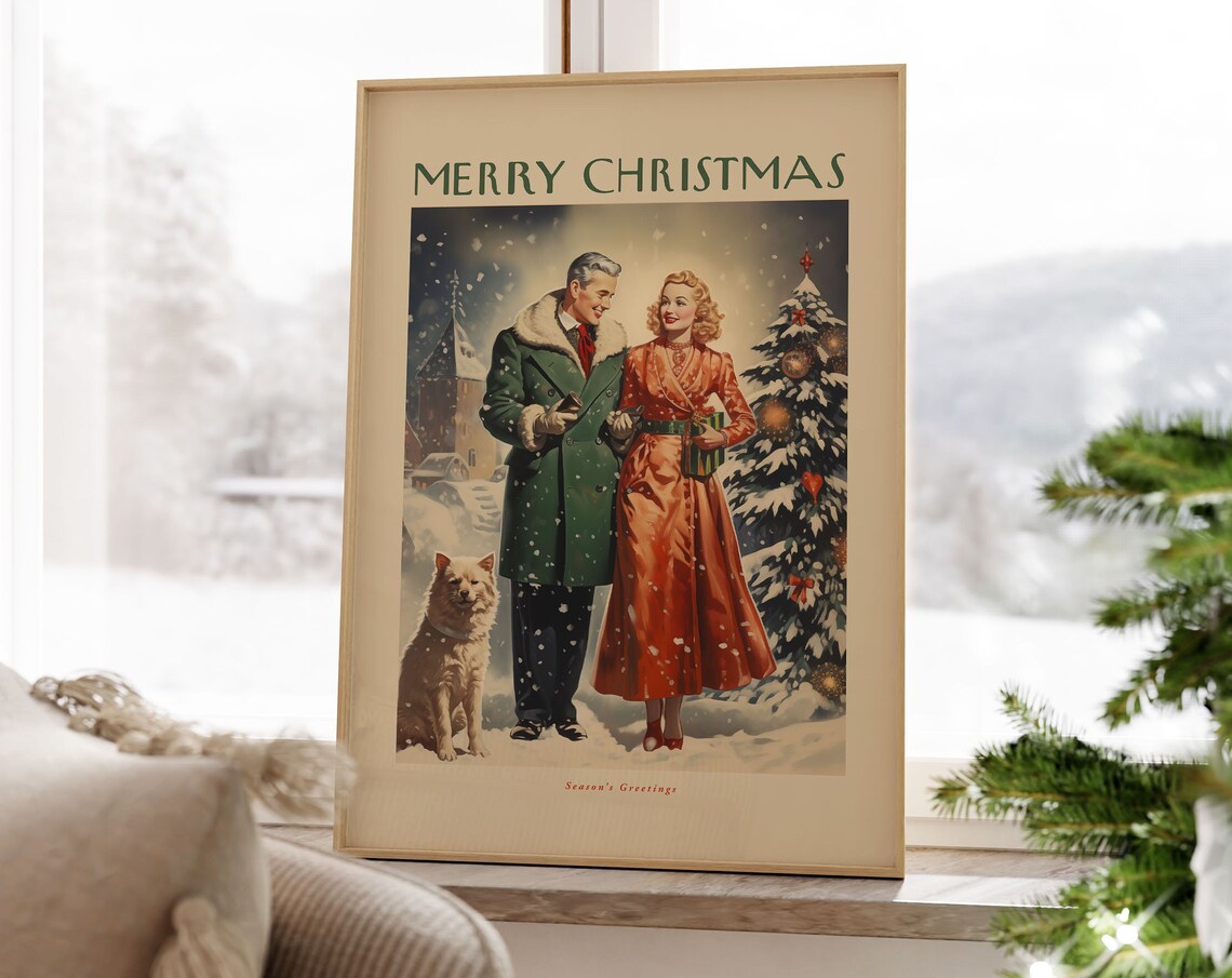 Vintage Christmas Print, Retro Holiday Poster