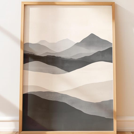 Neutral Minimalist Mountain Landscape Art Print Modern Scandinavian Decor