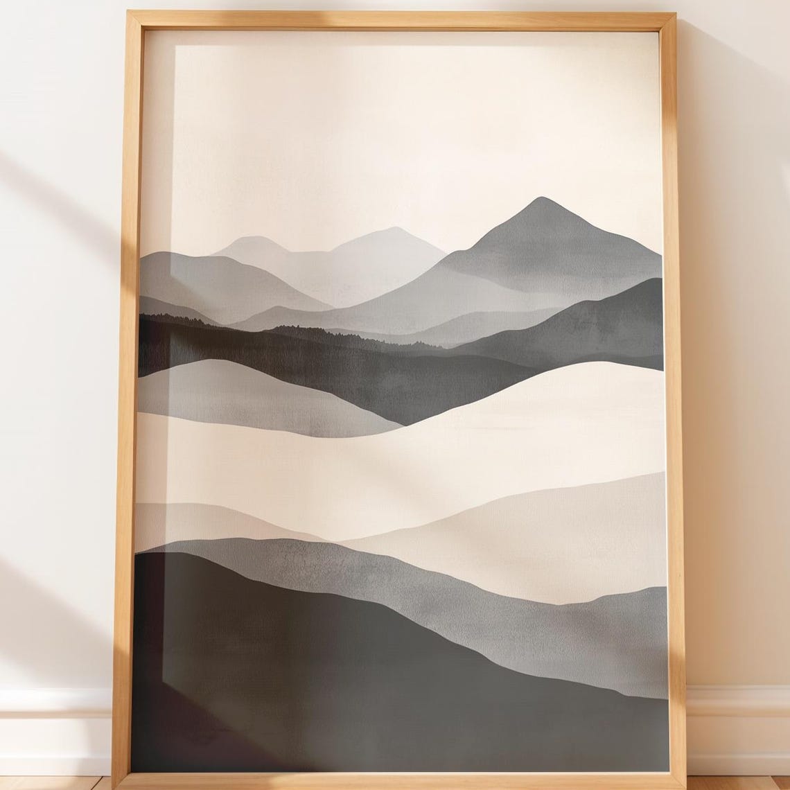 Neutral Minimalist Mountain Landscape Art Print Modern Scandinavian Decor