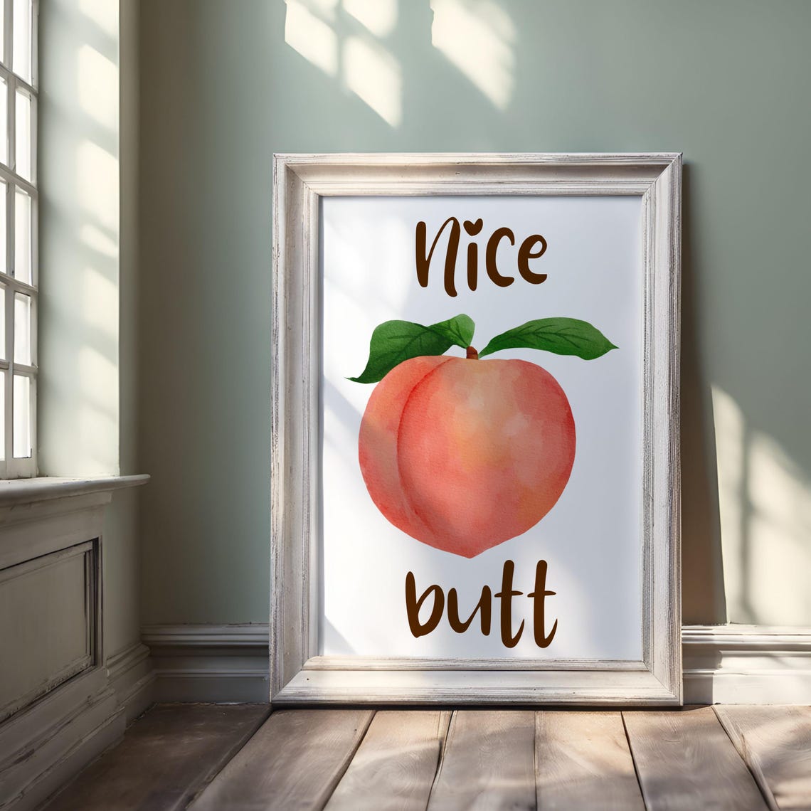 Nice Butt Funny Peach Poster with Watercolor Fruit Kitchen Humor - Image 2