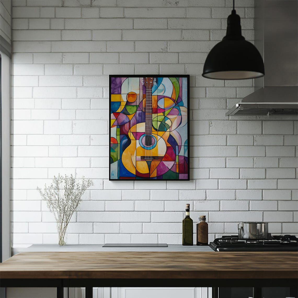Colorful Abstract Acoustic Guitar Cubist Music Studio Art Poster - Image 3