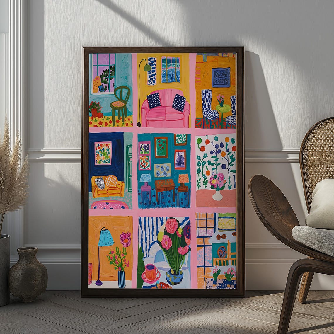 Colorful Room Collage Interiors Matisse Style Maximalist Wall Art