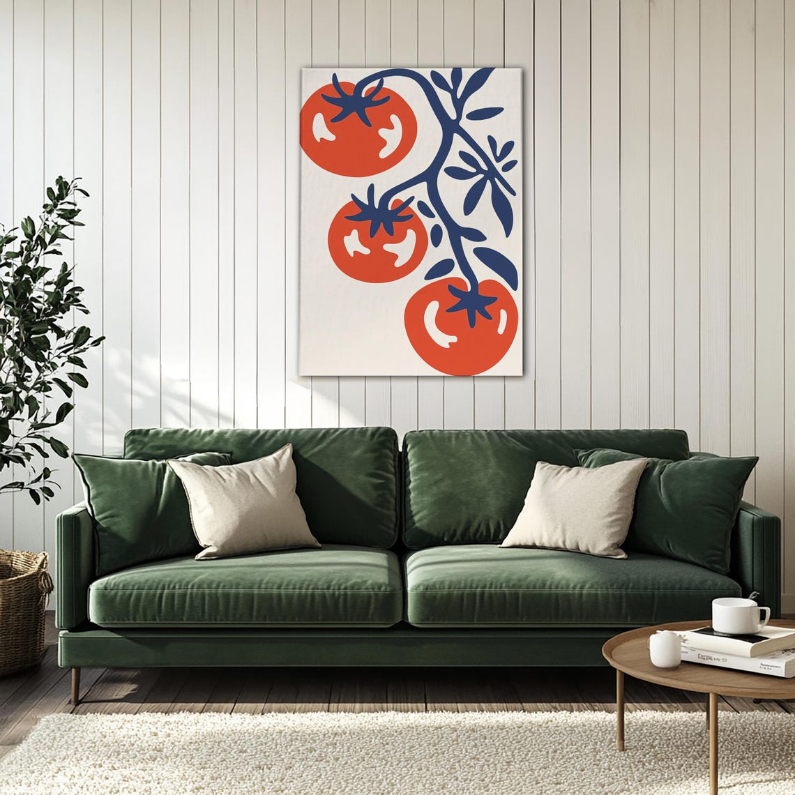 Modern Tomato Vine Red Blue Abstract Kitchen Botanical Wall Art - Image 3