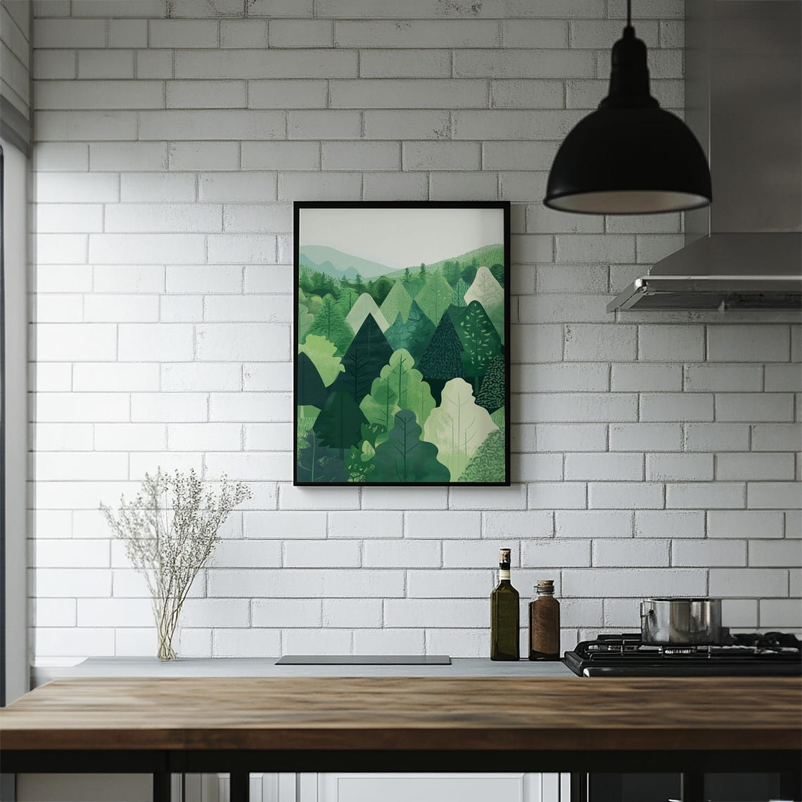 Serene Green Forest Mountains Abstract Nature Landscape Poster - Image 5