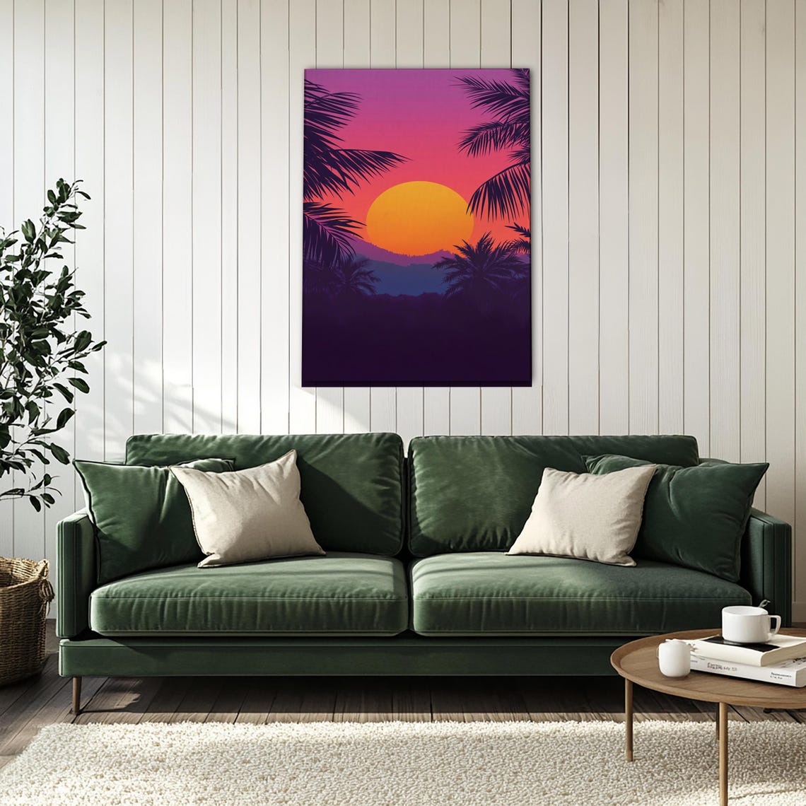 Tropical Palm Silhouette Sunset Beach Retro Vaporwave Style Poster - Image 4