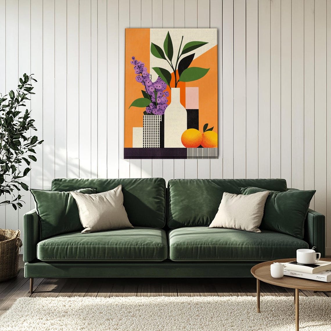 Orange Purple Geometric Floral Still Life with Vases Modern Poster - Image 4