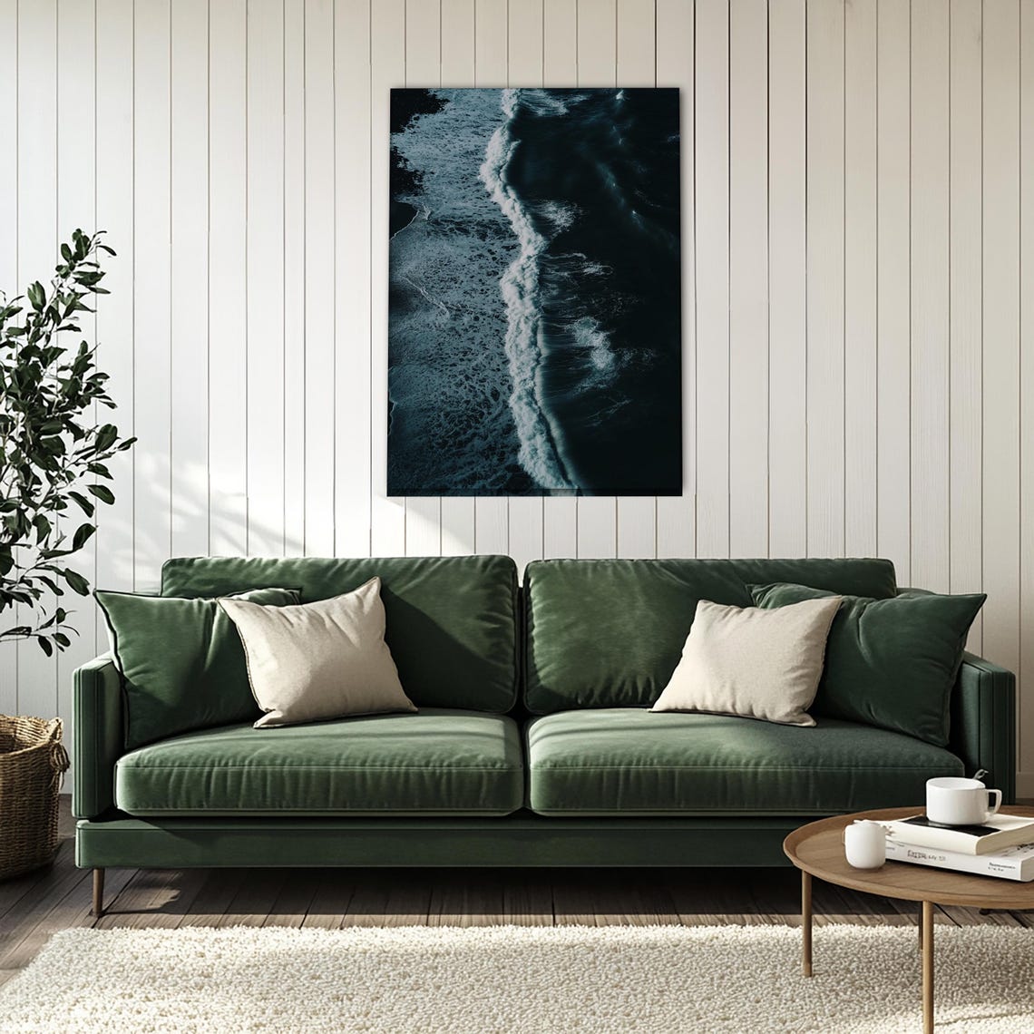 Dark Moody Aerial Ocean Waves Black White Beach Coastal Poster - Image 4