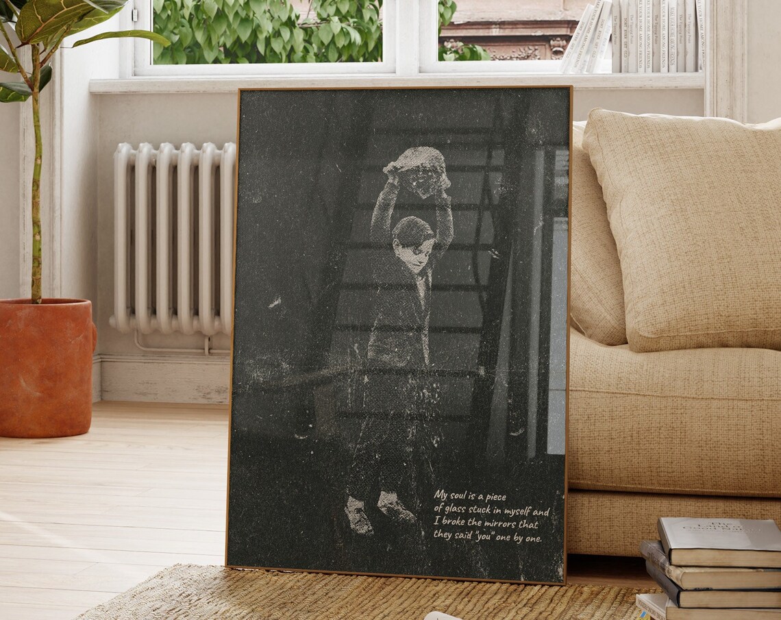 Dark Grunge Boy Portrait Soul Quote Distressed Emotional Art Poster