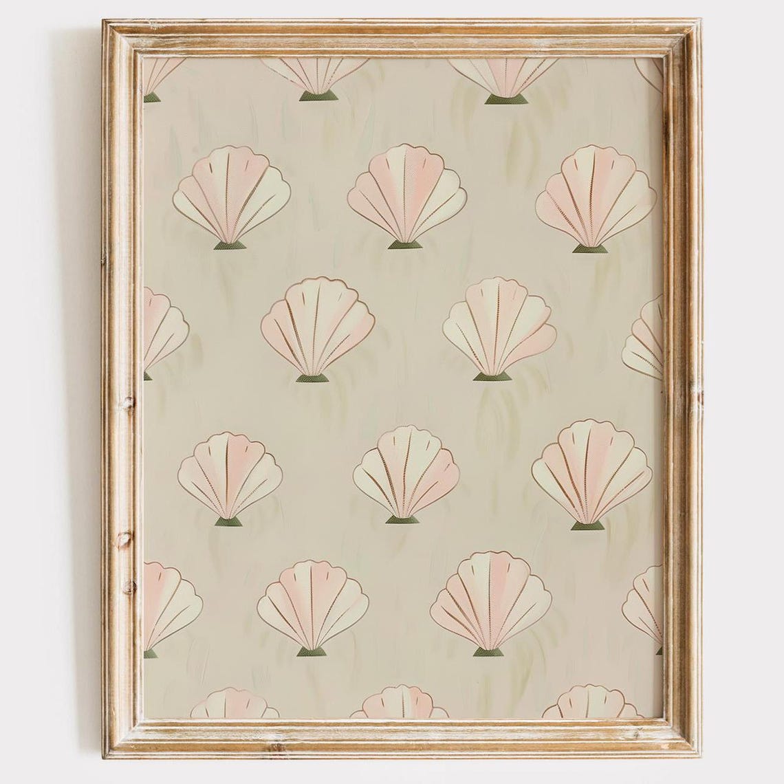 Pink Seashell Repeat Pattern Coastal Preppy Beach House Art Poster