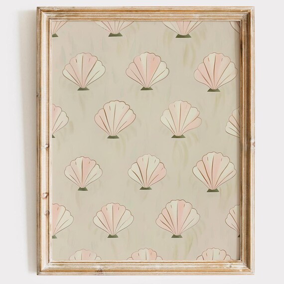 Pink Seashell Repeat Pattern Coastal Preppy Beach House Art Poster