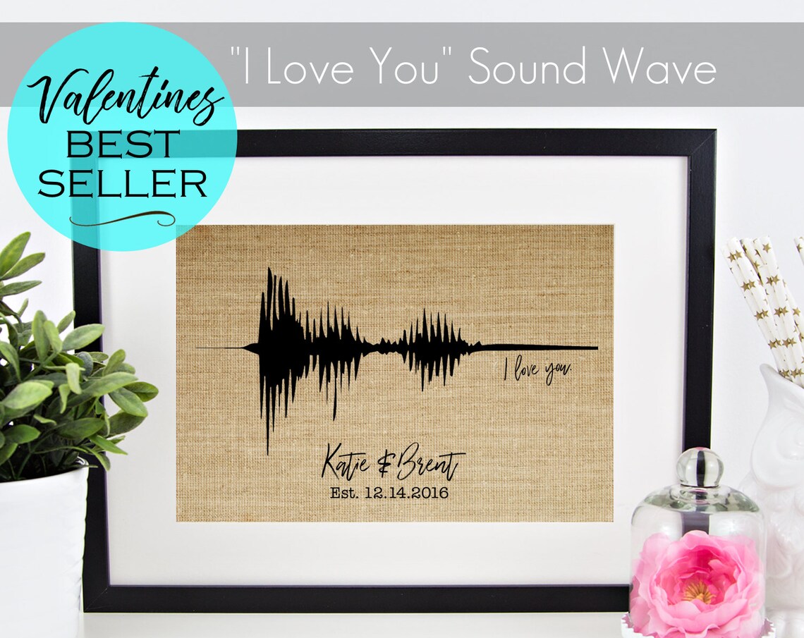 Custom Sound Wave I Love You Burlap Couple Anniversary Gift Poster