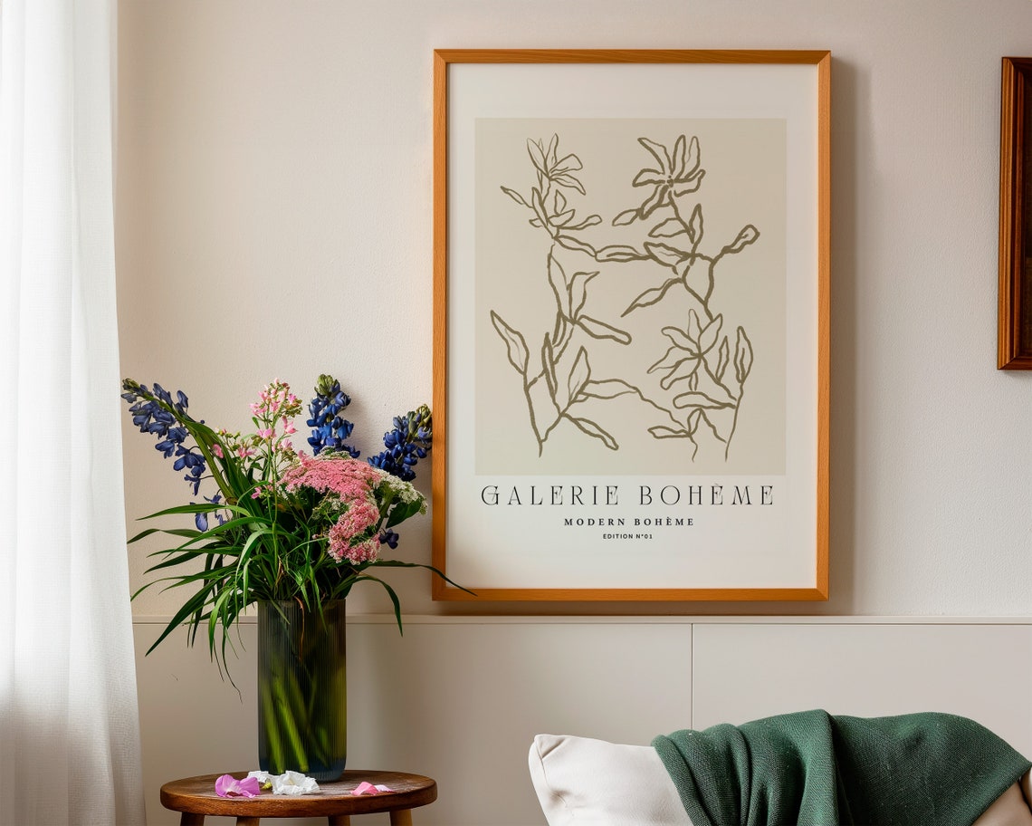 Galerie Boheme Olive Green Floral Stems Neutral Gallery Poster - Image 3