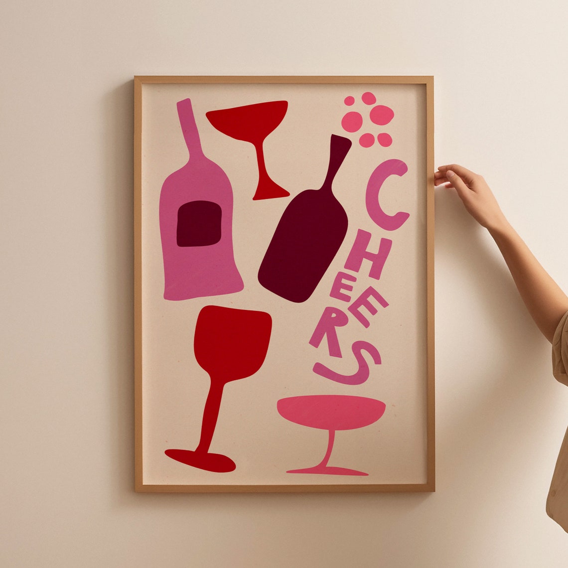Cheers Pink Wine Glasses And Bottles Modern Bar Cart Drink Poster - Image 3