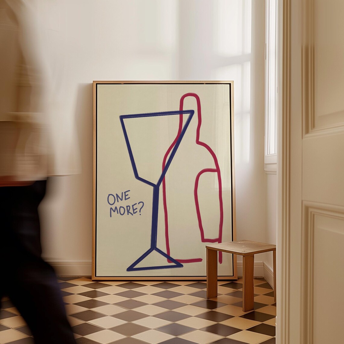 One More Cocktail Glass And Bottle Minimal Line Art Bar Poster - Image 3