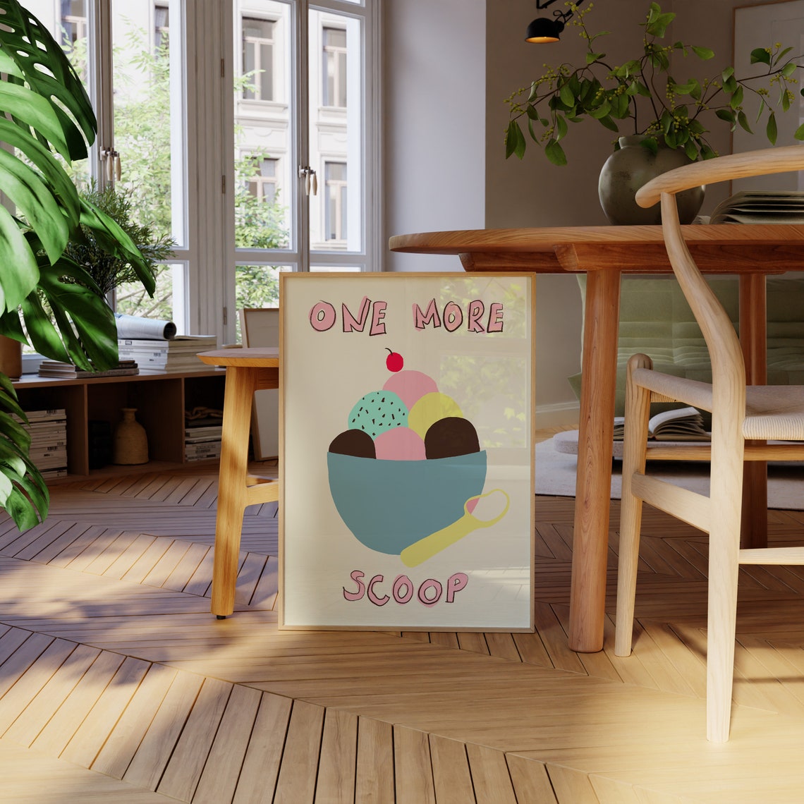 One More Scoop Pastel Ice Cream Sundae Bowl Retro Dessert Poster - Image 3
