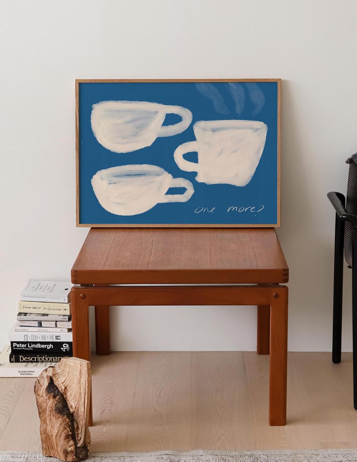 One More Three White Coffee Cups On Blue Abstract Art Poster - Image 2