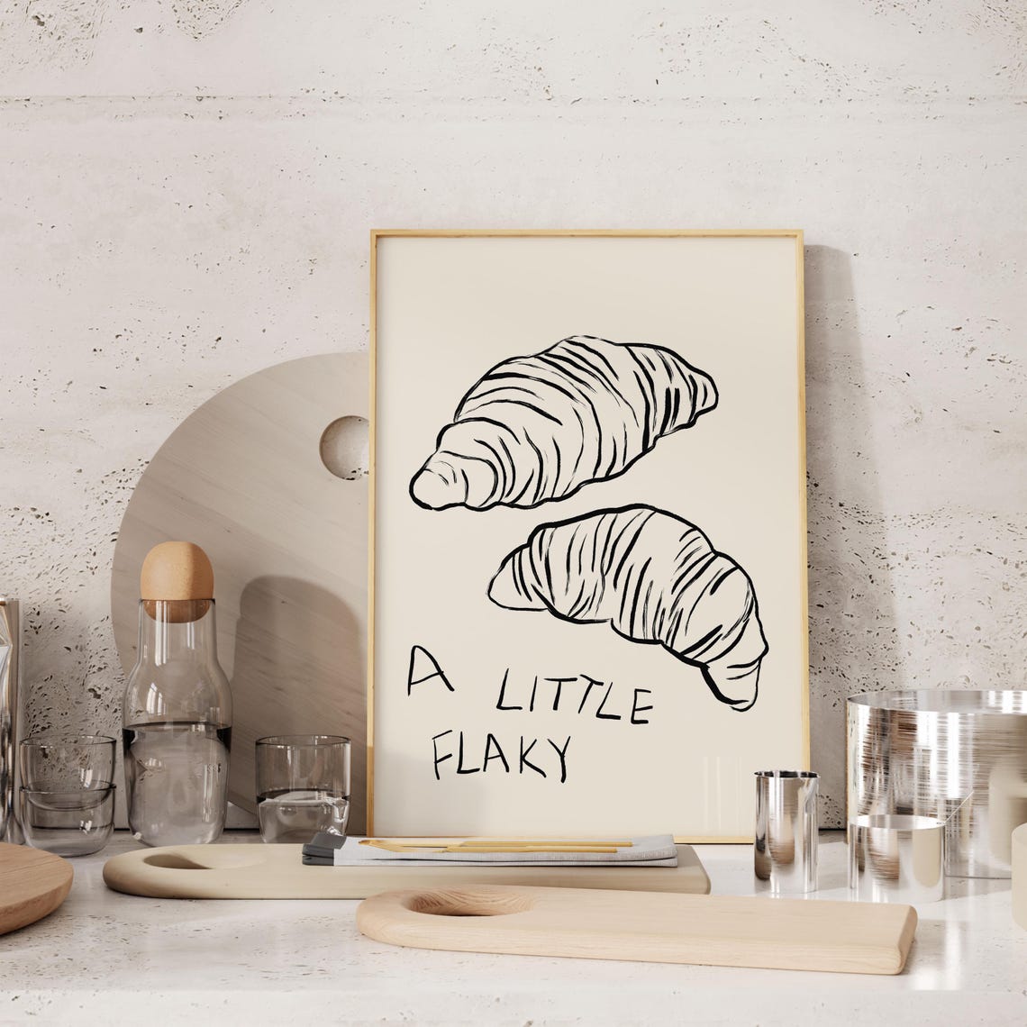 A Little Flaky Two Croissants Minimal Line Drawing Food Poster - Image 3
