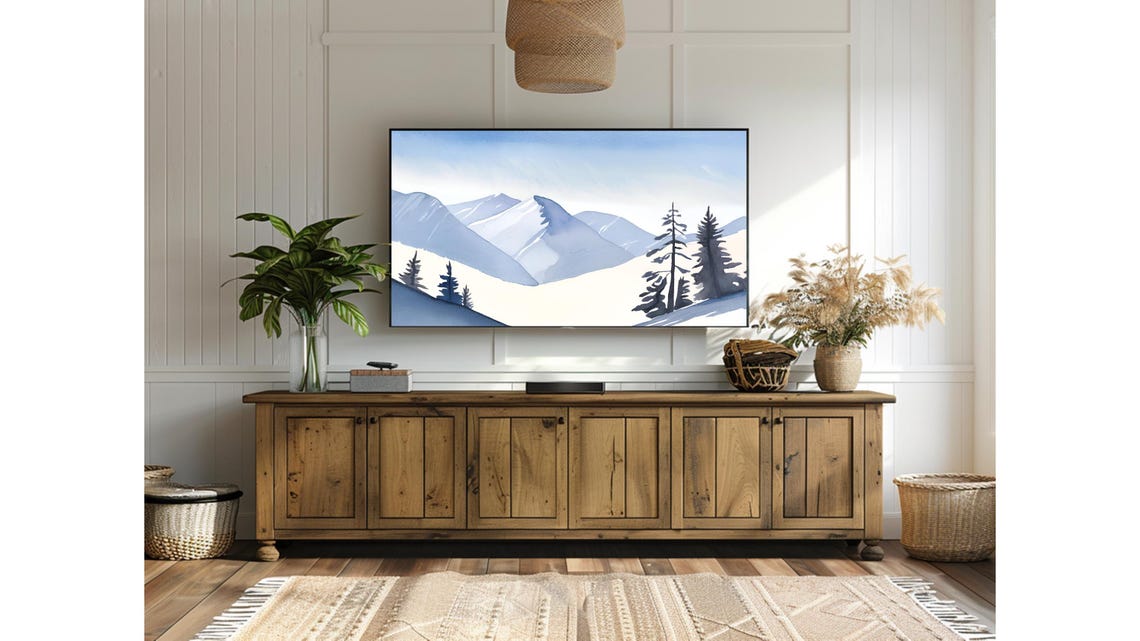 Snowy Blue Mountain Pines Watercolor Winter Landscape Poster - Image 4