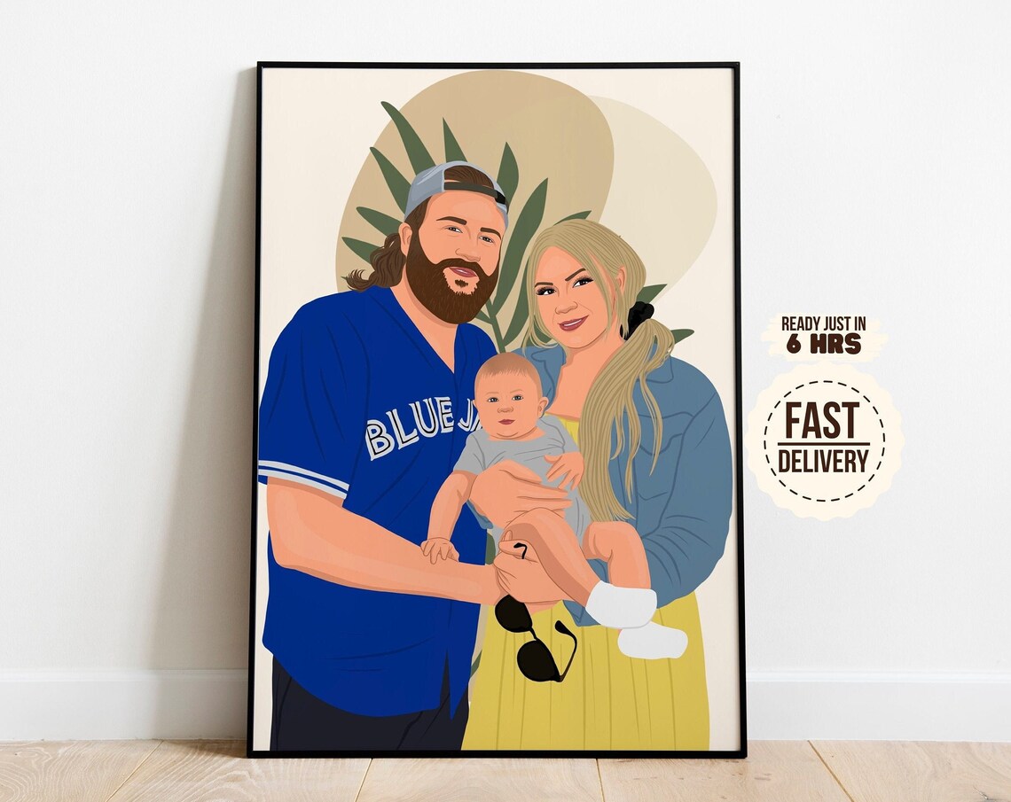 Custom Family Portrait Dad Blue Jays Jersey Baby Art Photo Print