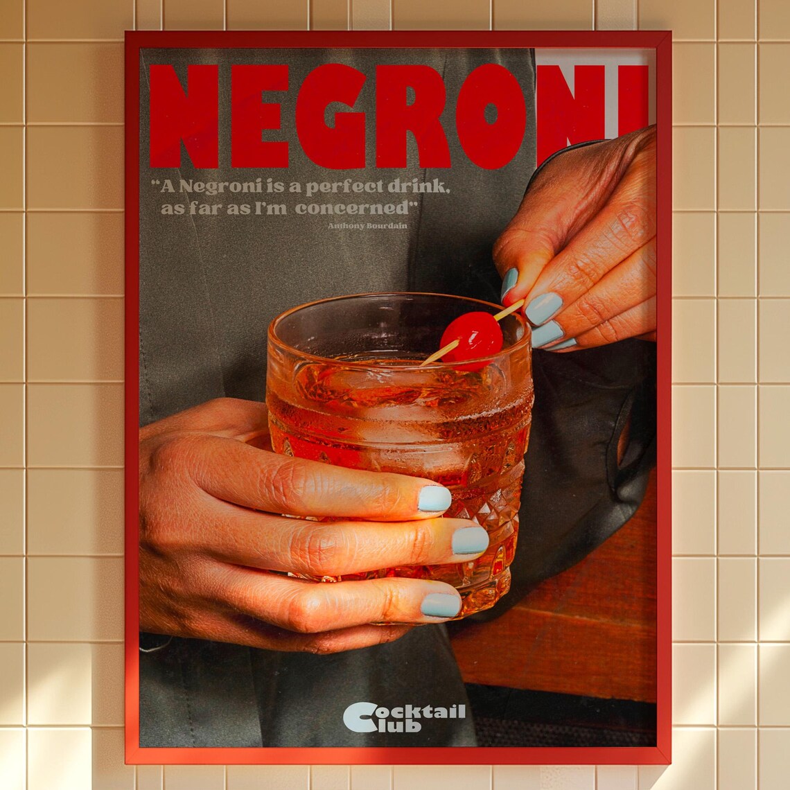 Negroni Cocktail Vintage Bar Cart Travel Poster