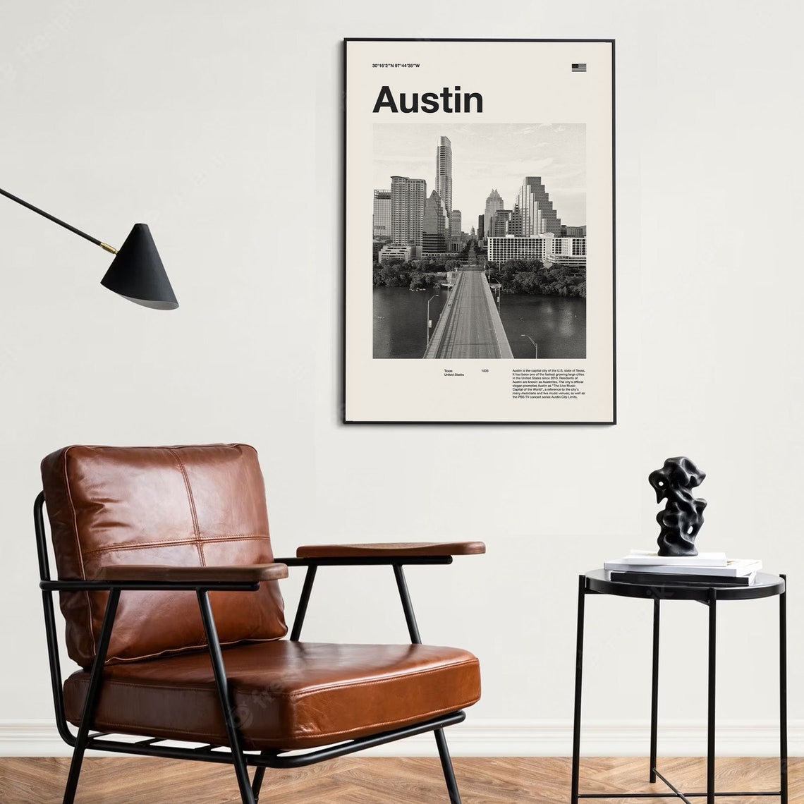 Austin Texas Downtown Skyline Mid Century Black and White Photo Poster - Image 4
