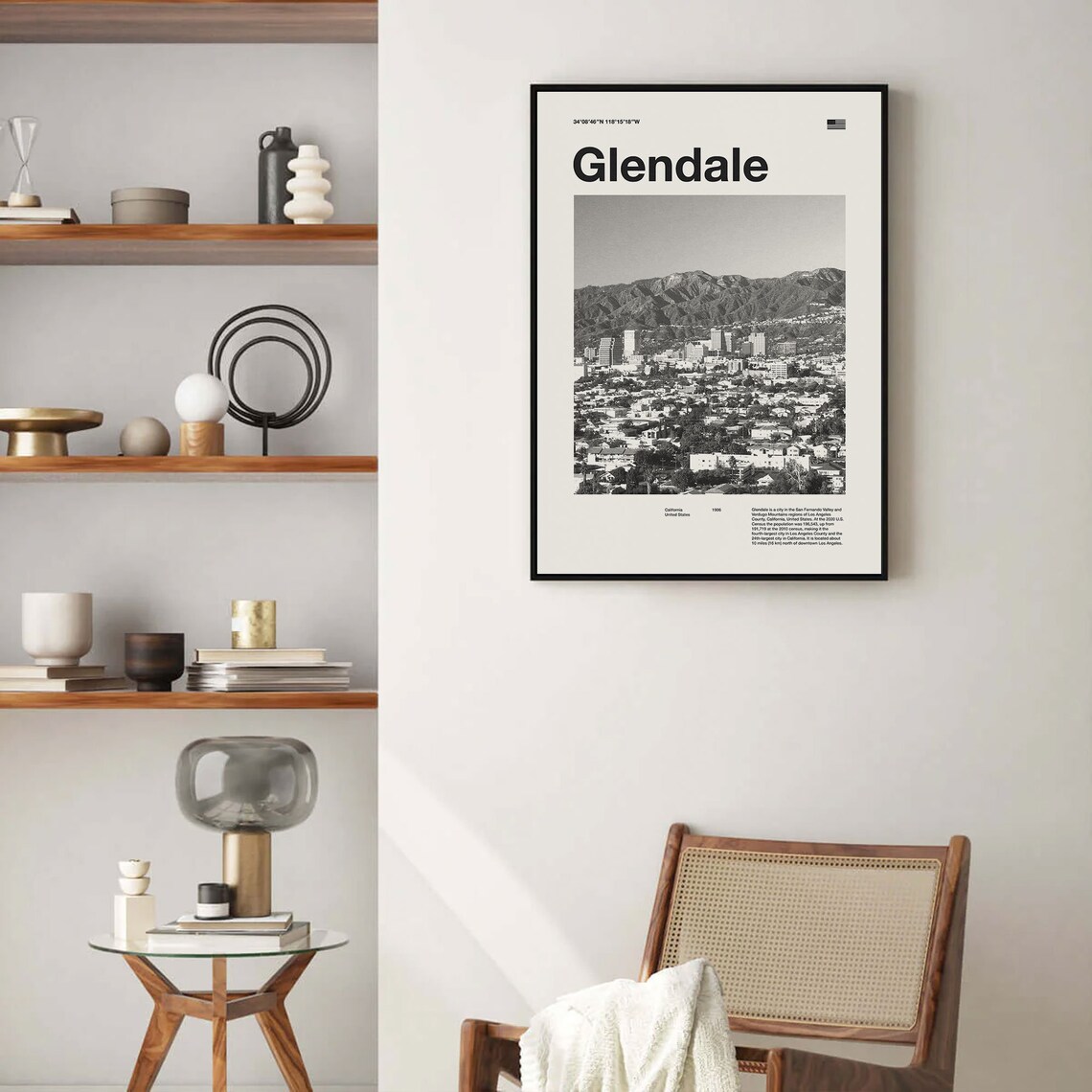 Glendale California Black And White City Photo Minimalist Poster - Image 4
