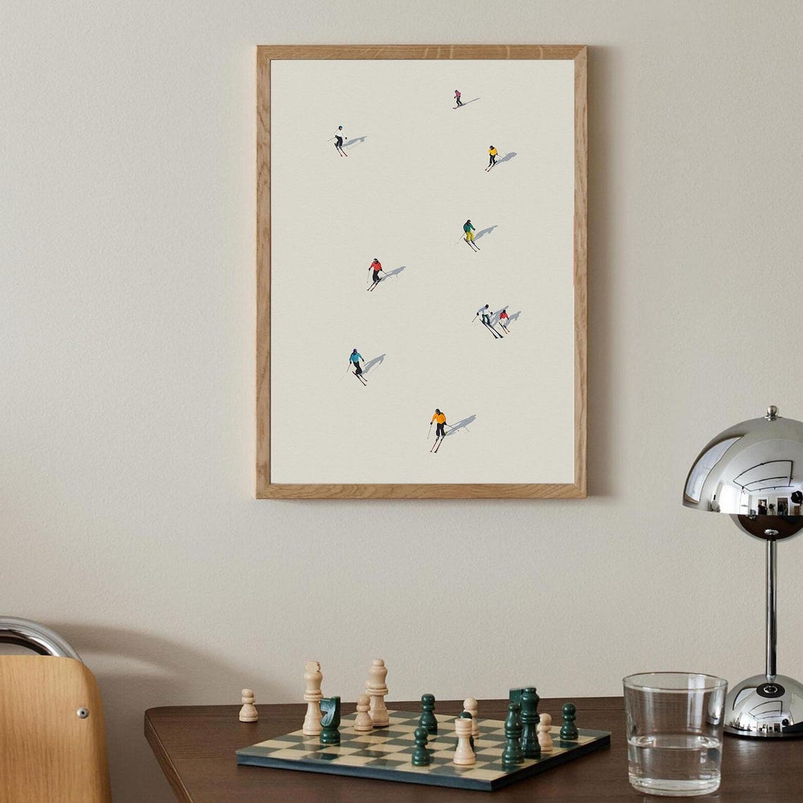 Mini Skiers Minimalist Illustration Winter Ski Slope Wall Art - Image 2